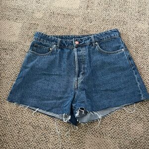 H&M Blue Jean Shorts High-Waisted Frayed